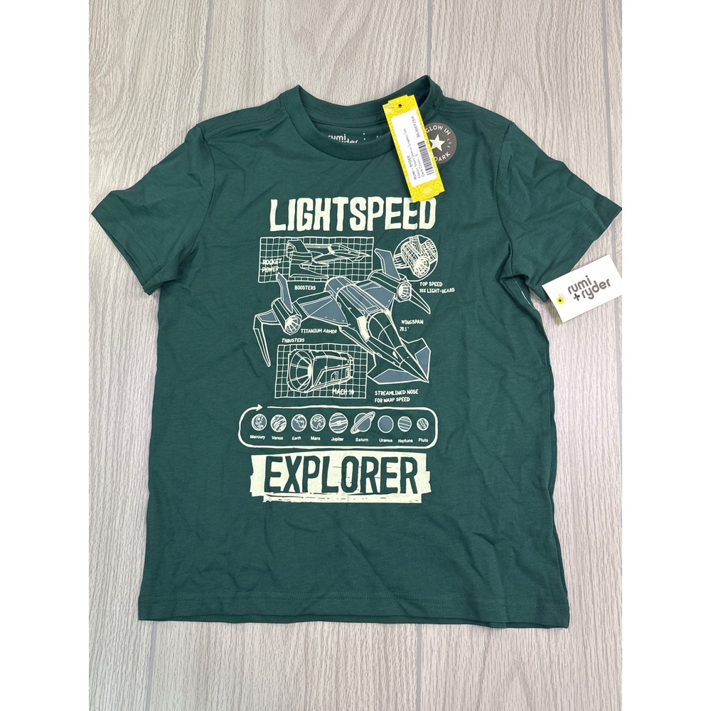 Rumi+Ryder Kids Dark Green Lightspeed Explorer Glow in Dark Tee S 6-7 Stitch Fix